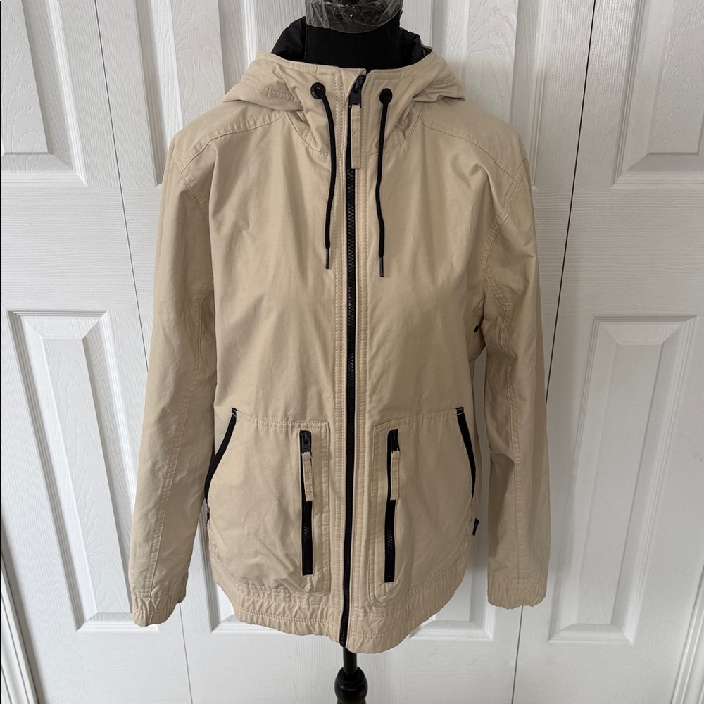 Hollister Men's Jersey-Lined Utility Windbreaker - Tan/Beige - Small